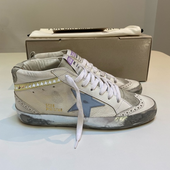 Golden Goose Mid Star Sneaker White Leather/Ice/Blue/Yellow/Metallic sz 38 NIB - Picture 3 of 14